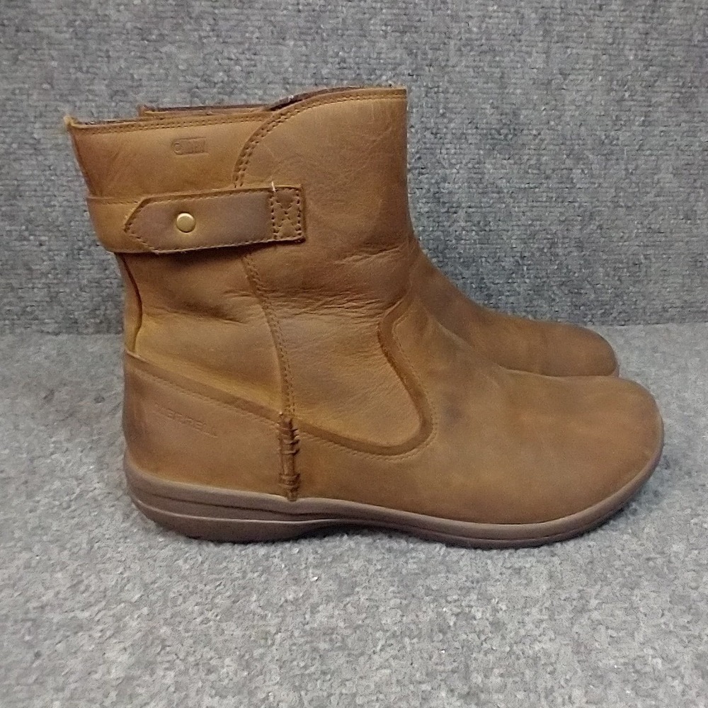 Merrell J95326 Women Brown Leather Waterproof Ankle Boots Size 7.5 side zip
